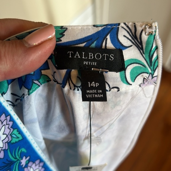 Talbots Blue and White Floral Square Neck Midi Dress Flutter Sleeves -NWT- 14P - Picture 10 of 11